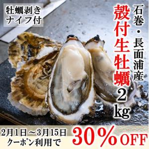 長面産殻付牡蠣　2キロ　長面　石巻　まんま　まりーの