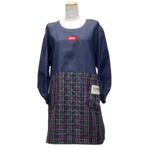 エドウィン デニム キルト 切替 割烹着 背ボタン ネイビー 34557-70060n