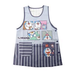 ドラえもん エプロン 転写 サイドボタン 保育士 キャラクター ネイビー 42315n