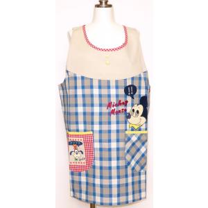 ミッキー 保育士エプロン キャラクターエプロン サイドボタン ディズニー ブルー 56017168b