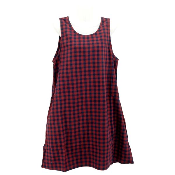 強撚 ナチュラルワンピース エプロン 後上部ボタンかぶり レッド NW-3008r