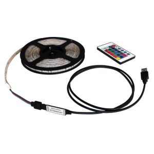 USB 流れる LED防水テープライト300cm RGB/カラフル[3528 SMD] 24キーリモコン型 白ベース DC5V｜kaito-shop