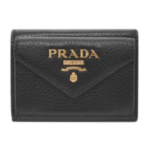 プラダ 財布 1MH021 PRADA 三つ折り 小銭入れ付き GLロゴ  NERO ネロ カーフブラック ゴールド金具 母の日 贈物｜kaitsukedoh