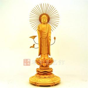 ☆東形阿弥陀如来 放射光背丸台 桧 立3.0寸 : 海宇工芸館 Yahoo!店