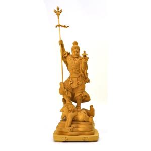 木彫り仏像 願成就院形【毘沙門天像】 柘植 総高約27cm : 海宇工芸館