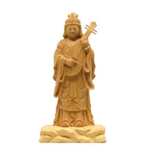 観音様 観世音菩薩立像 極上彫り 高級天然ツゲ 木彫り 観音仏像 12cm