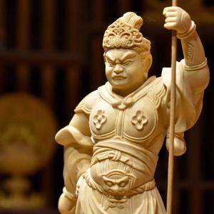 木彫り 柘植根付・携帯ストラップ 【毘沙門天】 ※鈴付 高さ2.5cm : 海