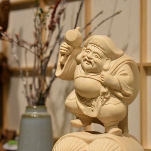 恵比寿様 大黒様 木彫り 恵比寿様と大黒様 7.5cm角 白木 木像 枡形