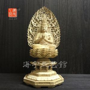 木彫り仏像 ☆胎蔵界大日如来飛天光背八角台柘植坐2.5寸 : 海宇工芸館