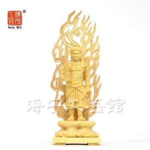 木彫り仏像 【不動明王】 白檀 立5.0寸 総高27.8cm 真言宗脇仏 : 海宇