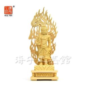 木彫り仏像 【不動明王坐像】 火炎光背瑟瑟座 柘植眼入 坐3.0寸 総高