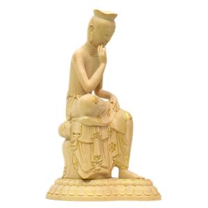 木彫仏像 広隆寺形【弥勒菩薩半跏思惟像】 桧木 総高20cm : 海宇工芸館