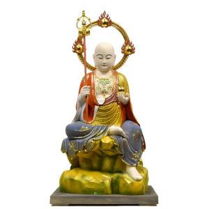 木彫り仏像 七福神之【寿老人】 柘植 金泥付 高さ8.5cm : 海宇工芸館