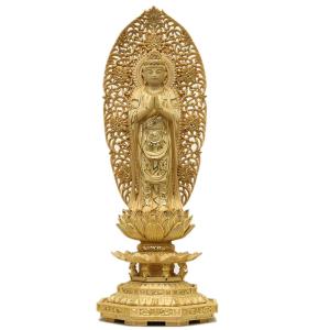 木彫り仏像 七福神之【寿老人】 柘植 金泥付 高さ8.5cm : 海宇工芸館