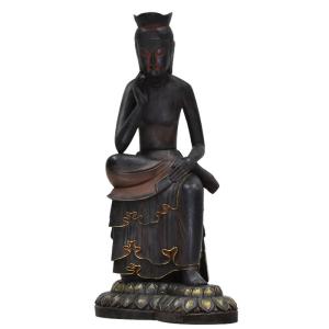 木彫仏像 広隆寺形【弥勒菩薩半跏思惟像】 桧木 総高20cm : 海宇工芸館