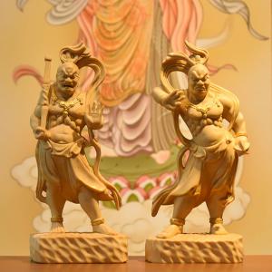 木彫り仏像-小仏 【仁王像(金剛力士)】 柘植（つげ） 金泥仕様 総高9cm