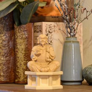 木彫り仏像 七福神之【寿老人】 柘植 金泥付 高さ8.5cm : 海宇工芸館