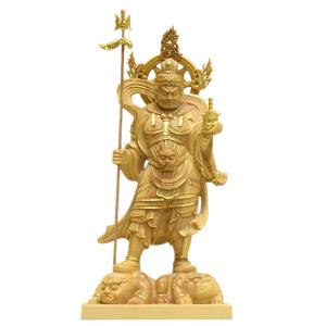 木彫り仏像 【不動明王】 白檀 火炎光背四角台 立4.0寸 総高24cm