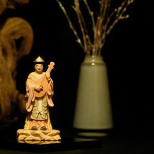木彫り仏像 柘植【園城寺形訶梨帝母（鬼子母神）倚像】 高約16cm 模造