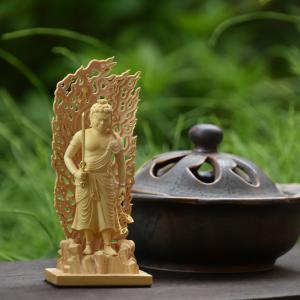 木彫り仏像-小仏 【仁王像(金剛力士)】立像セット 柘植（つげ） 古美色