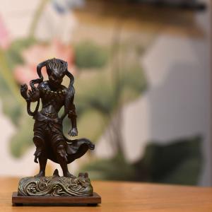 木彫り仏像-小仏 【歓喜天（聖天）】 柘植 極彩色 ※桐箱つき : 海宇