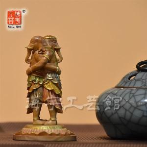 仏像 歓喜天/聖天 双身 立像 総高20cm 桧木彩色 ガネーシャ : 栗田