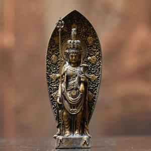 木彫り仏像 柘植【四臂十一面観音菩薩像】 蓮華岩台 立4.0寸 総高26cm