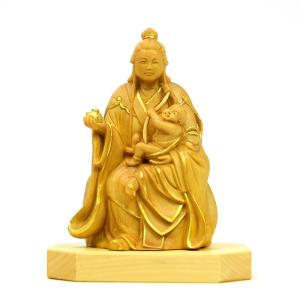 木彫り仏像 ☆楠木園城寺形訶梨帝母（鬼子母神）倚像 高約24cm 【子育