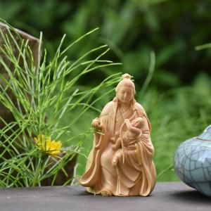 木彫り仏像 園城寺形【訶梨帝母（鬼子母神）倚像】 柘植金泥仕様 高