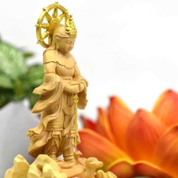 木彫仏像 小仏 【妙見菩薩立像】（みょうけんぼさつ）柘植 金泥仕様 総高12cm 　御利益：諸願成就...