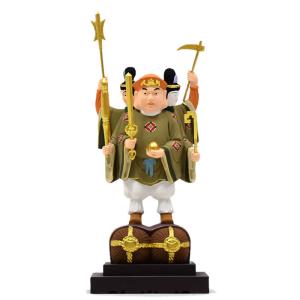 木彫り 大黒天 高さ9cm 置物 ねずみ付き 七福神 縁起物 : 仏像と縁起物