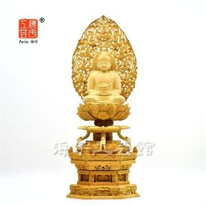 福和屋 仏像 天台宗 阿弥陀如来 座像 白檀八角台座 飛天光背 2寸 2.5寸