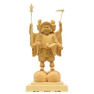 木彫り仏像 桧木│向源寺形十一面観音菩薩│立5.0寸│金泥書│総丈26.5