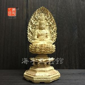 木彫り仏像 ☆胎蔵界大日如来飛天光背八角台柘植坐2.5寸 : 海宇工芸館