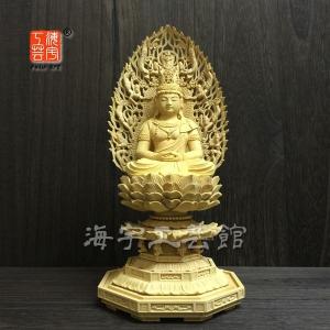 仏像 大日如来 柘植 八角台座 飛天光背 2.5寸 木彫 真言宗 本柘植