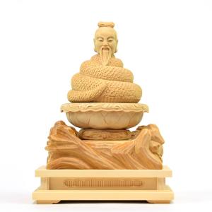木彫り仏像 【三面出世大黒天】桧木 立5.0寸 総丈33cm 比叡山形三面