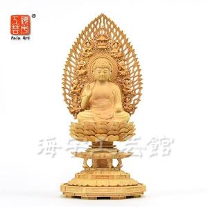 木彫り仏像 【薬師如来】 飛天光背八角台 柘植 坐2.0寸 : 海宇工芸館