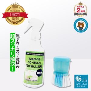 玄関 タイル 黒ずみ 汚れ 洗浄 業務用 石畳タイル コケ・黄ばみ 汚れ落とし洗剤 250ml（ブラシ付き）｜kaiun3s-group