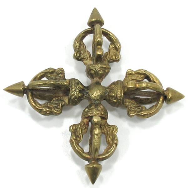 密教法具 カツマ 羯磨 銅製 仏具 法器 約１１ｃｍ 十字 バジュラ 五鈷杵 金剛杵 お守り 法具 ...