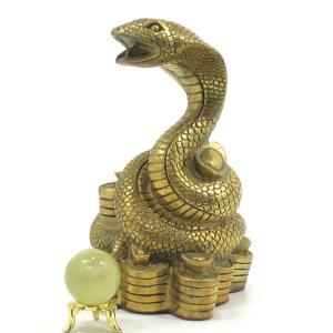 風水 蛇 へび 置物 金の蛇 シトリン 黄水晶 さざれ付き 巳 龍の化身