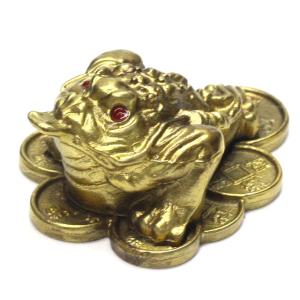 三脚蟾蜍 三本足 カエル 置物 銅製 商売繁盛 財運 7cm : 横浜