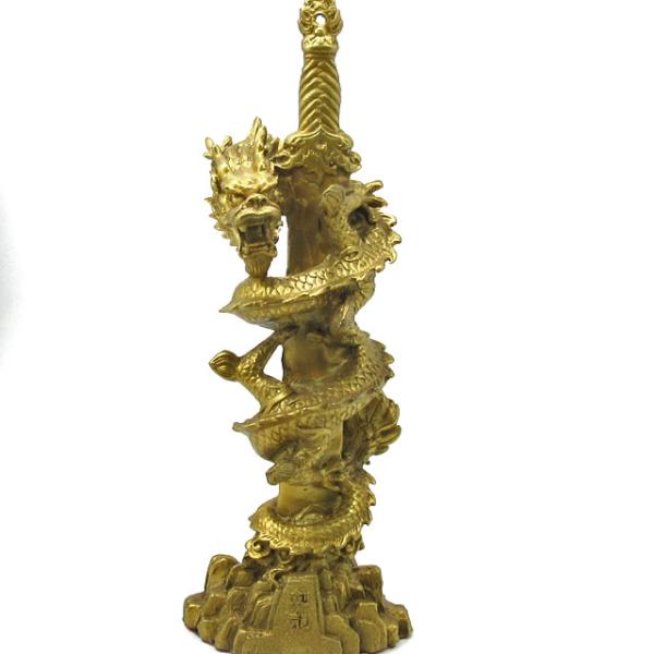 龍 置物 剣龍 不動明王 化身 銅製 龍の置物 宝剣 倶利伽羅剣 ドラゴン剣 特々大高さ約40ｃｍ ...