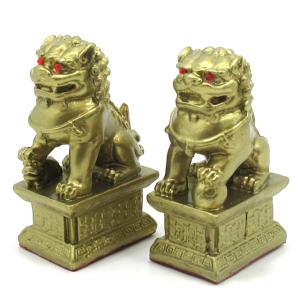 風水 獅子 銅製 置物 獅子の置物 狛犬 赤目獅子 シーサー しし 対 雌雄