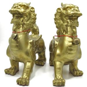 風水 獅子 シシ 狛犬 シーサー しし 対 雌雄 ペア 銅製 置物 高さ約