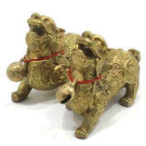 貔貅 ヒキュウ 対 置物 開運グッズ 招財文様 特大サイズ 銅製 牛鈴付