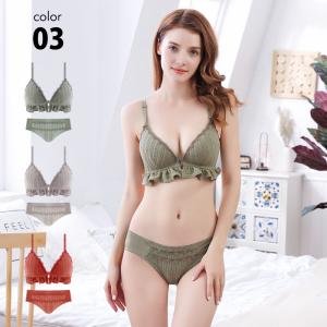 ブラ ショーツセット フルカップ 下着 ブラジャー レディース インナー 谷間ブラ フロントホック グリーン レッド ブラウン