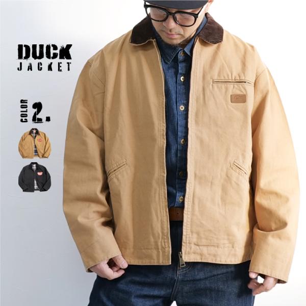 ダックジャケット アメカジ メンズ ヴィンテージ風 キャンバス デトロイトジャケット ジッパーポケッ...