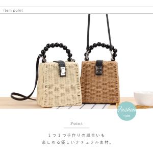 カゴバッグ ストローバッグ ビーズハンドル シ...の詳細画像2