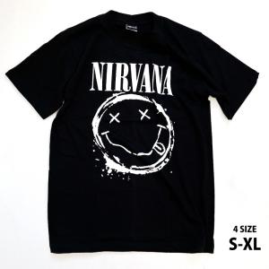 ニルヴァーナ Nirvana ニルバーナ Tシャツ 半袖 ロックTシャツ メンズ ブラック Smiley Face バンドTシャツ ロックファッション かっこいい バンT ロックT