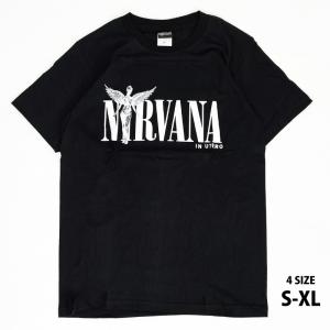 ニルヴァーナ Nirvana ニルバーナ Tシャツ 半袖 ロックTシャツ メンズ ブラック IN UTERO モノトーン バンドTシャツ ロックファッション かっこいい バンT｜kajicom